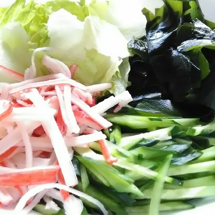 生ワカメ・きゅうり・レタス・カニカマのサラダ